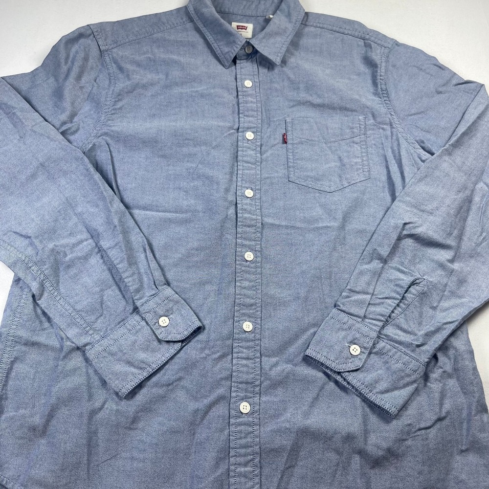 Levi's Shirt Men's Large Blue Standard Fit Pocket Long Sleeve Button-Up Classic - Picture 4 of 11